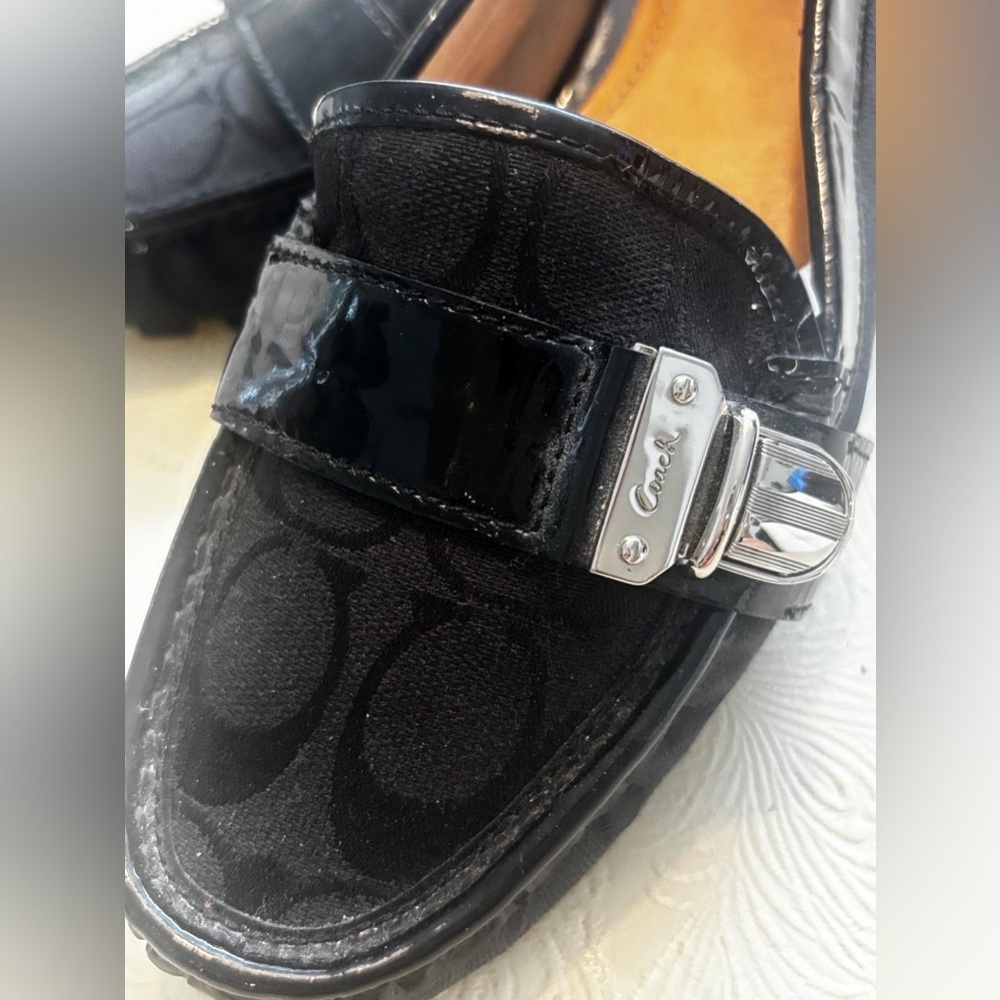 Coach Signature Black Felisha Slip On Loafers Flats Shoes Size 8.5 Silver